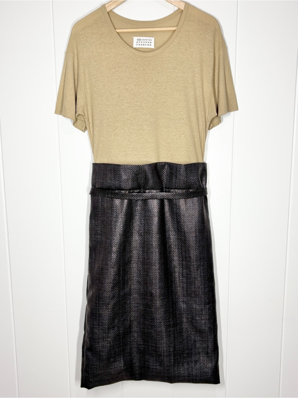Maison Martin Margiela Tan Tee Black Textured Woven Dress Mixed Media Size IT 40
